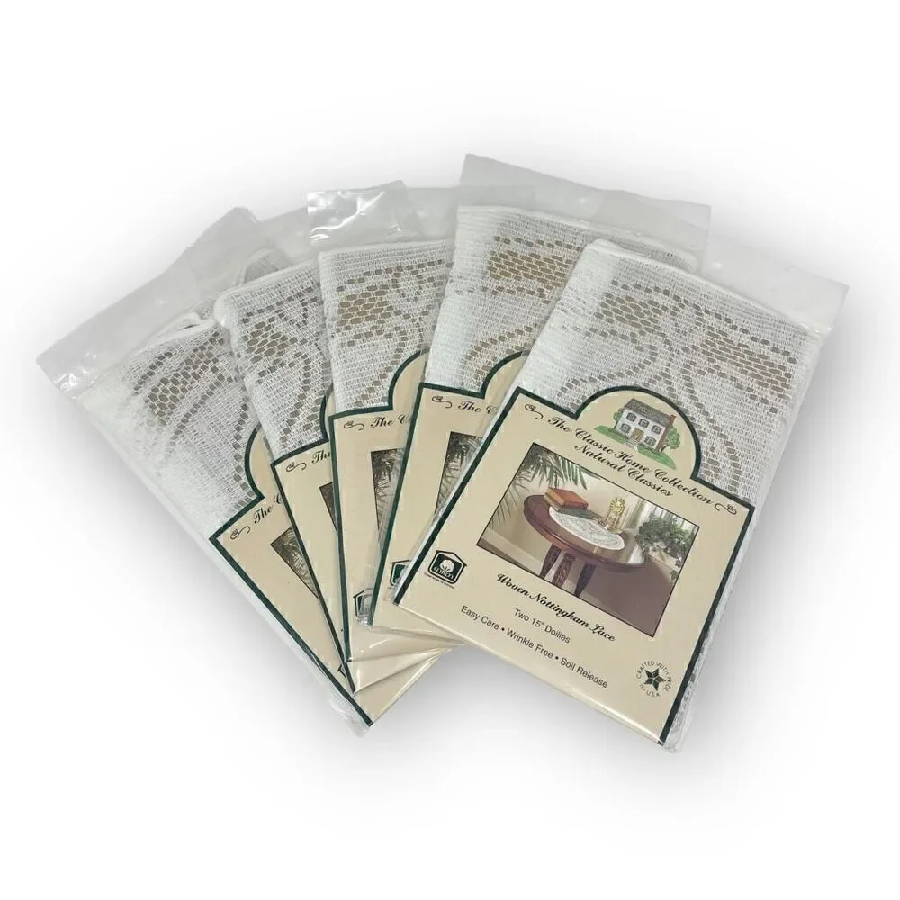 Scranton Lace Company Woven Nottingham White Lace 15 Round Doilies USA Lot of 10